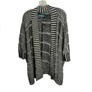 Alice + Olivia Black and White Wool Blend Nera Rib Knit Cardigan Size Medium